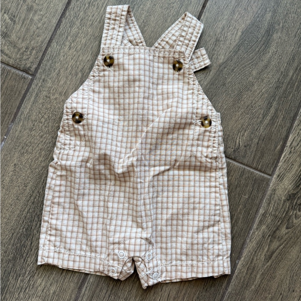 Carter's Beige Checkered Baby Overalls Size 3 Months